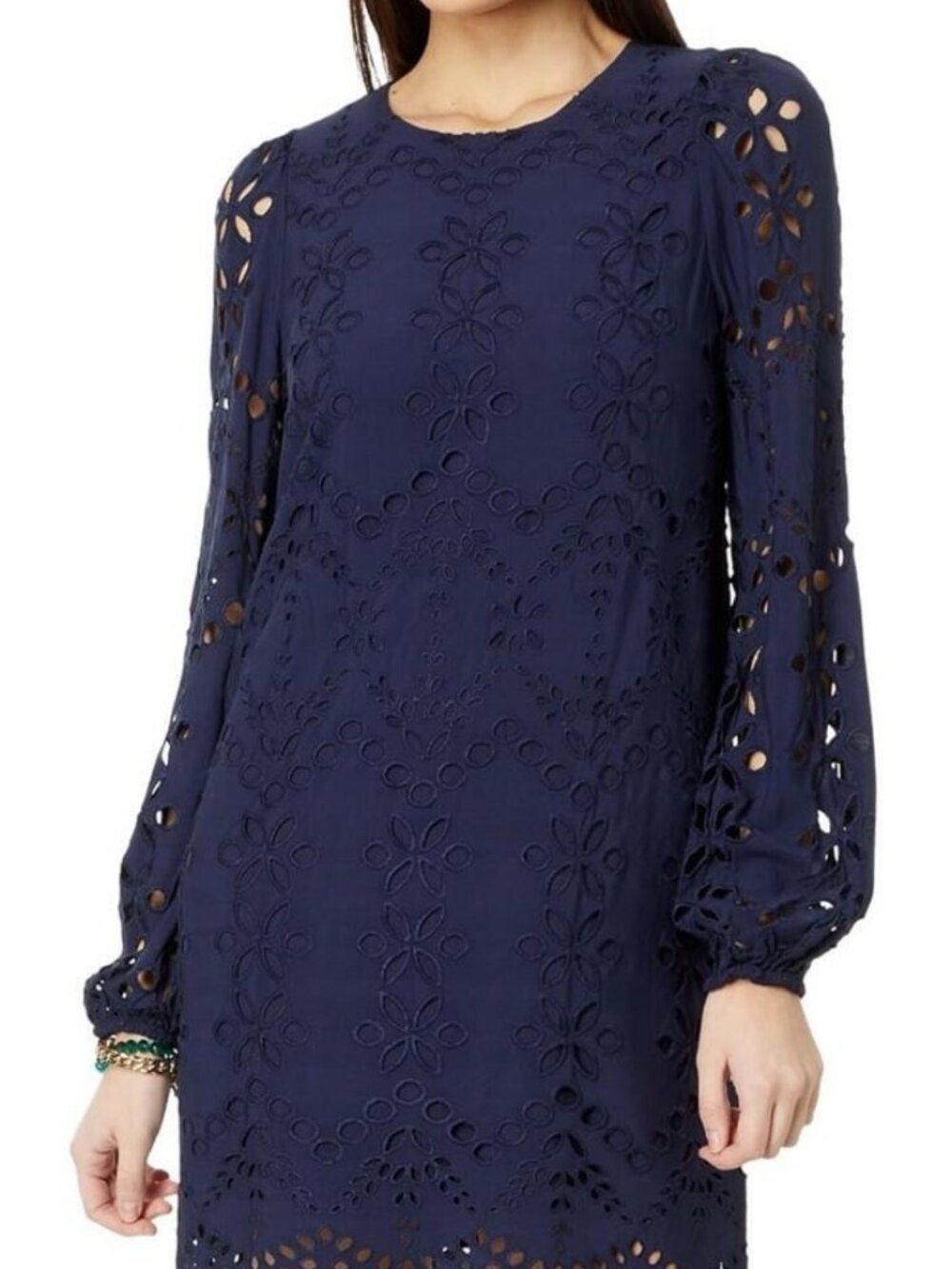 Lilly Pulitzer Alyna Long Sleeve Eyelet Dress, True Navy Soiree, Size 16, NWT